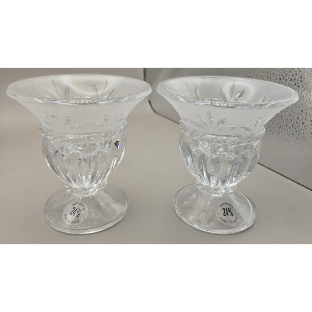 2 VTG Crystal Candle Holders 24% Lead "Cristal D'Arques" Paris‎ France